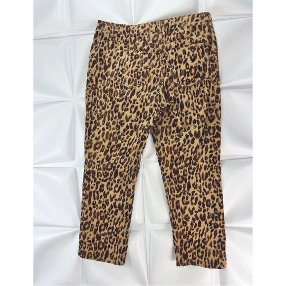 Chico's 1 Sz 8 Womens Leopard Print Studded Corduroy Cropped Pants Brown Stretch - Picture 6 of 8